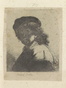 Zelfportret met baret en halsdoek, het gezicht in de schaduw von Rembrandt van Rijn