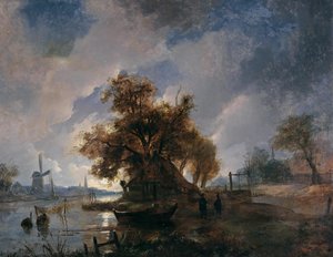 Holländische Flusslandschaft im Mondschein von Remigius Adrianus Haanen