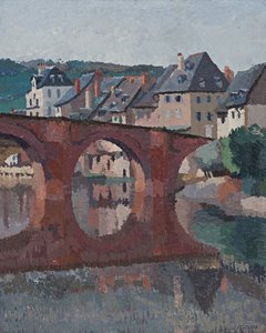 Spiegelung der Brücke auf dem Lot bei Espalion, Aveyron von René Fontayne