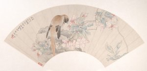 Vogel auf einem Felsen bei einem blühenden Zweig, datiert 1879 von Ren Xun