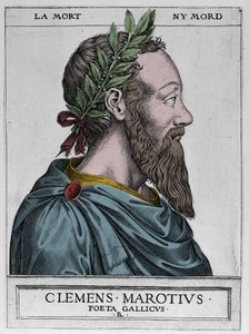 Porträt von Clement des Marets genannt Marot (1496-1544), französischer Dichter - Clement Marotius poeta gallicus Gravur von Rene Boyvin 1576