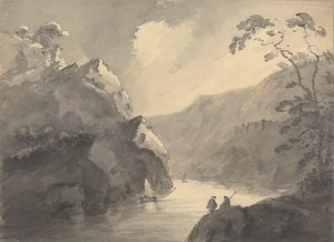 Gebirgige Landschaft mit gewundenem Fluss und Schloss von Rev. William Gilpin