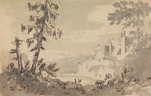 Kiefern und Schloss in einer Landschaft