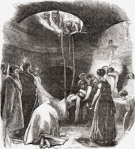 Eine frühe christliche Bestattung in den Katakomben von Rom, Italien. Aus Italienische Bilder von Rev. Samuel Manning, veröffentlicht um 1890.