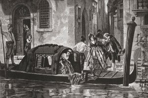 Passagiere steigen aus einer Gondel am Canal Grande, Venedig, Italien im späten 19. Jahrhundert. Aus Italienische Bilder von Rev. Samuel Manning, veröffentlicht ca. 1890. von Reverend Samuel Manning