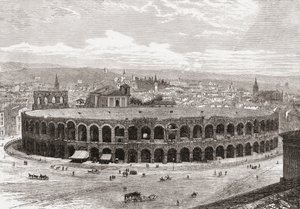 Die Arena von Verona, Piazza Bra, Verona, Italien im späten 19. Jahrhundert. Aus Italienische Bilder von Rev. Samuel Manning, veröffentlicht um 1890. von Reverend Samuel Manning