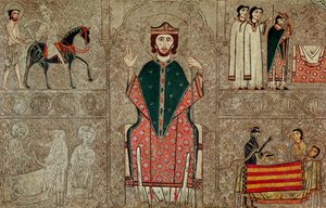 Altarfront aus der Kirche Saint Martin, Chia, Spanien, Darstellung des hl. Martin von Tours und vier Szenen aus seinem Leben