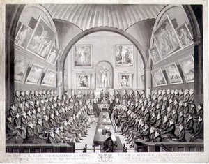 Der Lord Mayor, Aldermen und Common Council im Ratssaal des Guildhall, London, graviert von Thomas Sutherland, veröffentlicht 1825 von Richard (after) Dighton