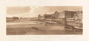 Ansicht des Louvre und der Brücke der Thuilleries, vom Pont Neuf aus gesehen. 1802; Tafel 2 aus Ansichten in Paris, das Emanuel-Volumen Nachzeichnung der Platte, B1981.25.2613 von Richard Banks Harraden