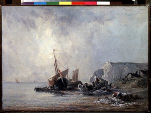 Boote an der Küste der Normandie von Richard Bonington