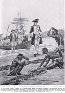 Kapitän Cook landet in Tasmanien, 1777, Illustration aus 
