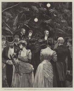 Die Internationale Gesundheitsausstellung, Abendfest zugunsten der Londoner Krankenhäuser, die Prinzessin von Wales verkauft Blumen von Richard Caton Woodville junior