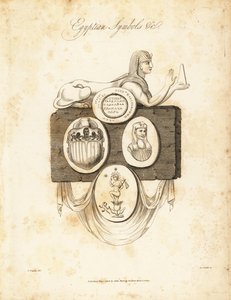Ägyptische Sphinx, Skarabäuskäfer, Horus usw., 1823 (Gravur)