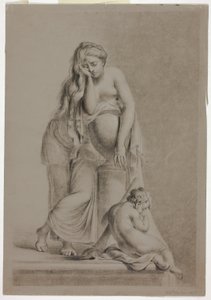 Weinende allegorische Frauenfigur mit Putto