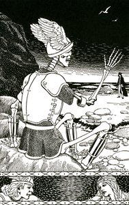 Der Tod als Skelett verabschiedet sich von einem Mann von Richard Fayerweather Babcock