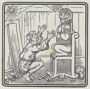 Der Mann und der hölzerne Gott (Gravur) von Richard Heighway