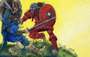 Der rote Ritter schlägt Balin mit einem mächtigen Schlag von Richard Hook