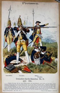 Preußische Grenadierwachen und Offiziere im Jahr 1745, ca. 1890