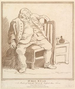 Mr. Ben: Read, Ein Mitglied des Hogarth Clubs in der Bedford Arms Tavern, gezeichnet..., 27. November 1781 von Richard Livesay
