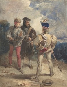 Quentin Durward und der verkleidete Louis XI recto, Studie einer männlichen Figur verso, 1825 oder 1826