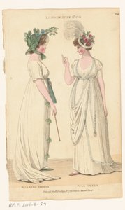 Magazin der weiblichen Mode von London und Paris, Nr. 28: London, Juni 1800: Spazierkleid; Abendkleid
