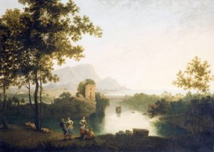 Abend an der Flussmündung mit tanzenden Bauern