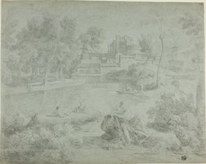 Italienische Landschaft mit Badenden von Richard Wilson