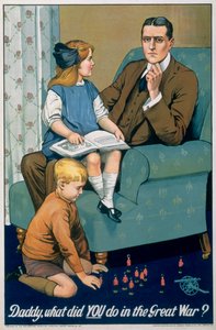 Papa, was hast du im Großen Krieg gemacht? Britisches Rekrutierungsplakat von Riddle and Co Johnson