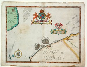 Dover nach Sandwich und Blacknerse nach Gravelines - Die spanische Armada und die englische Flotte vor Calais, um 1590 (Manuskript) von Robert (after) Adams