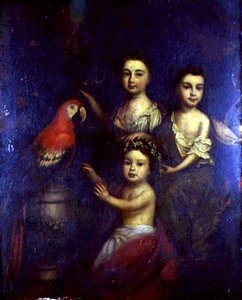 Porträt von drei Kindern mit einem Ara