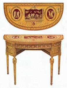 Einer von zwei Adam-Seitentischen, die Oberseite im Stil von Pergolesi bemalt von Robert Adam