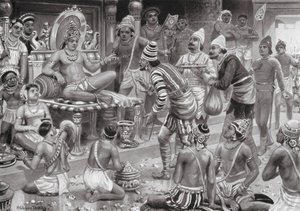 Pulikesin II., der Chalukhya, empfängt Gesandte aus Persien
