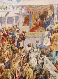 Der Khan Jahan zeigt Akbar seine fürstlichen Gefangenen