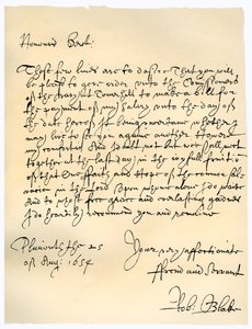 Brief von Admiral Robert Blake an die Kommissare der Admiralität, 25. August 1654