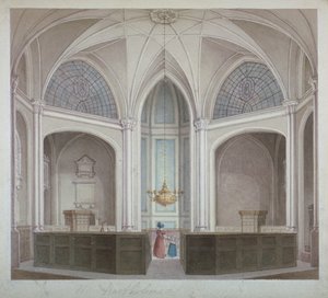 Innenraum der Kirche St. Bartholomew-the-Less, City of London, 1834 von Robert Blemmell Schnebbelie