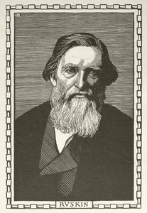 John Ruskin, englischer Schriftsteller, Kunstkritiker, Künstler und Sozialdenker (Holzschnitt) von Robert Bryden