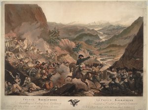 Prinz Bagration führt die Kosaken zum Angriff in den Alpen, 1805