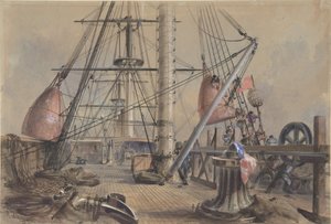 Einen der großen Bojen herausbringen: Das Deck der Great Eastern von..., 1865-66 von Robert Charles Dudley