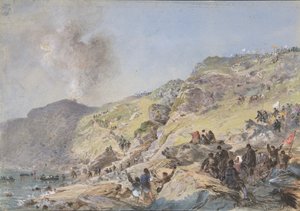 Die Klippen, Foilhummerum Bay, Valentia, der Punkt, an dem das Uferende des Kabels..., 1865