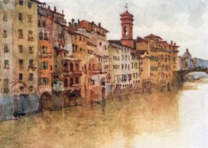 Studie der alten Häuser in Borgo S Jacopo, vom Arno aus, Blick nach Westen