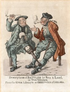 Werbung für Beschreibungen von Schlachten zu Wasser und zu Land in zwei Bänden, aus den Königlichen Bibliotheken in Greenwich und Chelsea