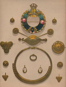 Goldene Ornamente und Brosche, 1863