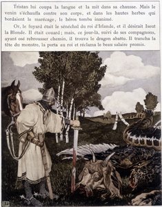 Tristan nahe dem toten Drachen - in „Le Roman de Tristan et Iseult“ von Bédier, ill. von Robert Engels, ed. of Art, Paris