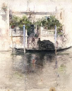 Dame besteigt von einem Palazzo aus eine Gondel von Robert Frederick Blum
