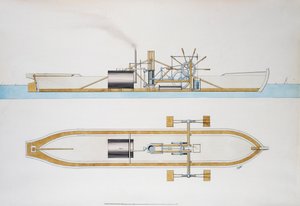 Dampfschiff entworfen von Robert Fulton, Aquarell, Vereinigte Staaten
