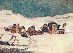 Die Birmingham Mail in der Nähe von Aylesbury, der Wächter Banbury fährt mit den Taschen fort, 1837 von Robert Havell