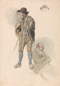 Figurenstudien: Ein Landarbeiter, Herr Samuel, der Zeichenlehrer liegend und dösend, und eine leichte Skizze eines Mannes mit Hut