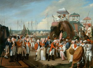 Der Empfang der Geiselprinzen von Mysore durch Generalleutnant Lord Cornwallis (1738-1805) ca. 1793