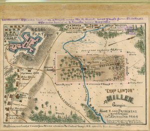 "Camp Lawton" in Millen, Georgia - etwa 8.600 Gefangene hier am 14. November 1864
