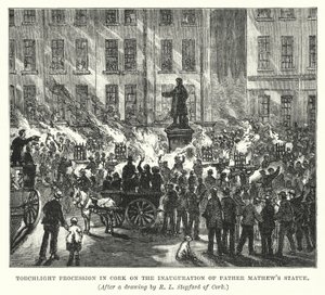 Fackelzug in Cork zur Einweihung der Statue von Pater Mathew